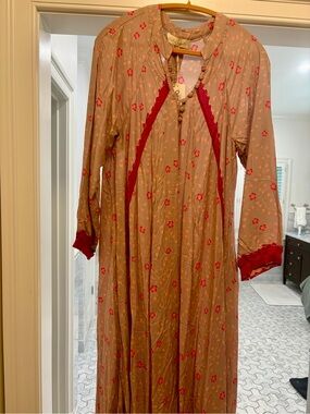 Natalie Martin Taupe Floral Button-Front Dress with Pink Accents